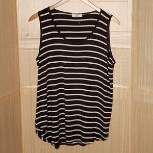 Zenana Womens Plus Grey White Stripe Stretchy Tunic Top 2X